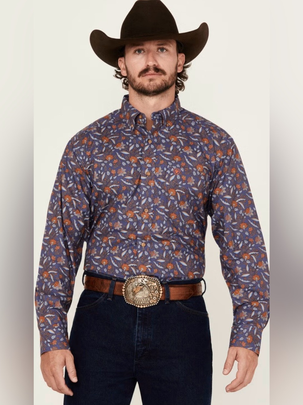 ARIAT MEN'S TY FLORAL PRINT LONG SLEEVE BUTTON-DOWN WESTERN SHIRT Sz XXL